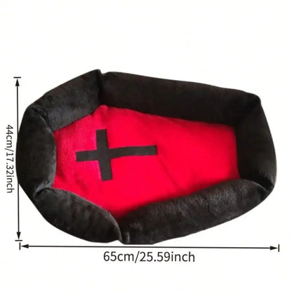 Gothic Coffin Pet Bed Mat with Red Cross Accent