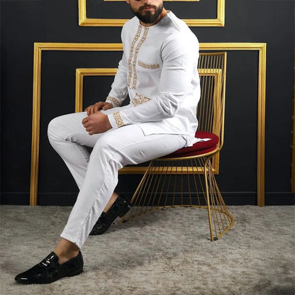 Men's Elegant Dashiki Embroidered Shirt & Full Pant Suit Set