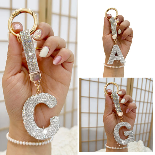 Sparkling Rhinestone Alphabet Keychain