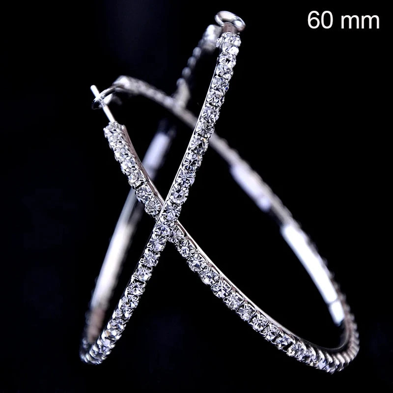 Large Crystal Rhinestone Hoop Earrings – Sparkling Statement Circle Jewelry