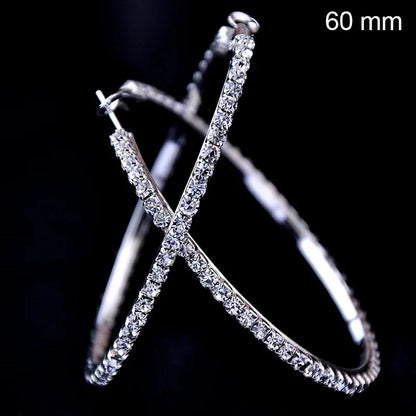 Large Crystal Rhinestone Hoop Earrings – Sparkling Statement Circle Jewelry