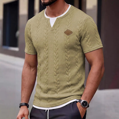 Men's Casual Striped Slim-Fit V-Neck Short Sleeve T-Shirt