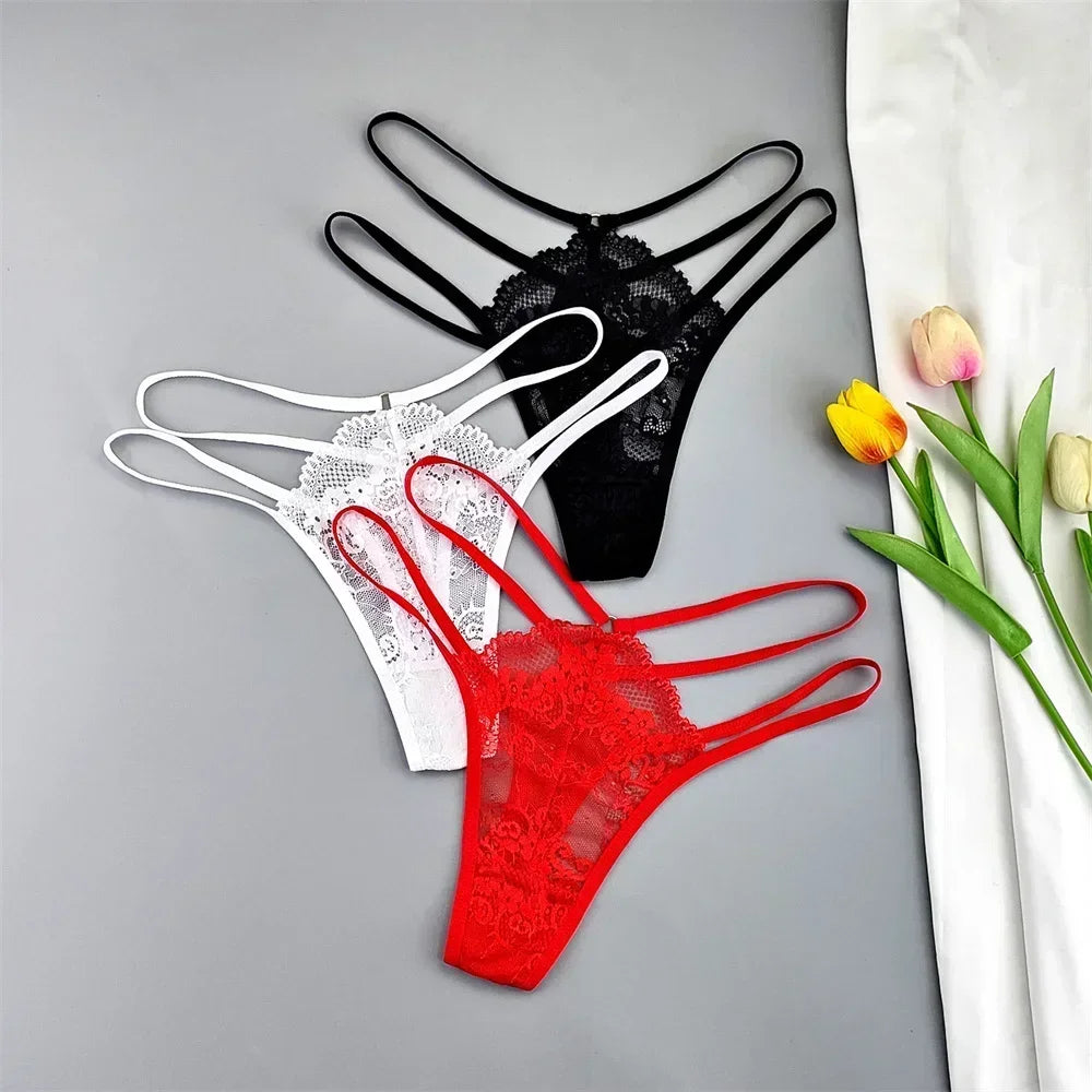 3 Pcs Lace Thin Strap Thongs
