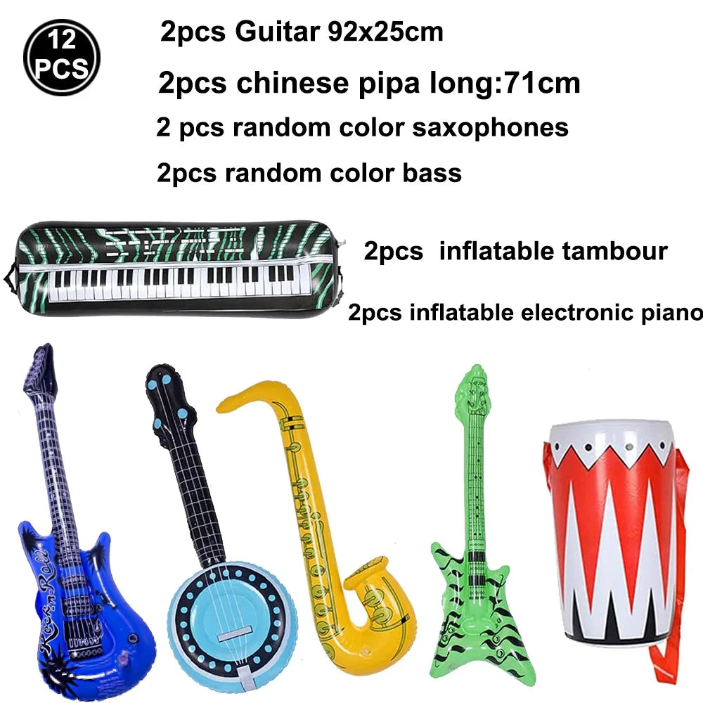 Inflatable Rock Star Toy Set - Musical Instrument Props for 80s Party Decor