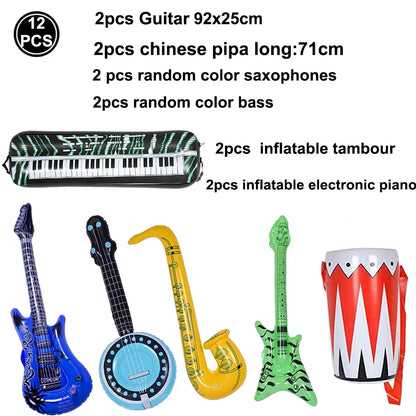 Inflatable Rock Star Toy Set - Musical Instrument Props for 80s Party Decor