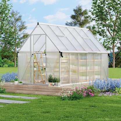 8x14 FT Heavy-Duty Walk-In Outdoor Greenhouse – Aluminum Frame & Polycarbonate Panels