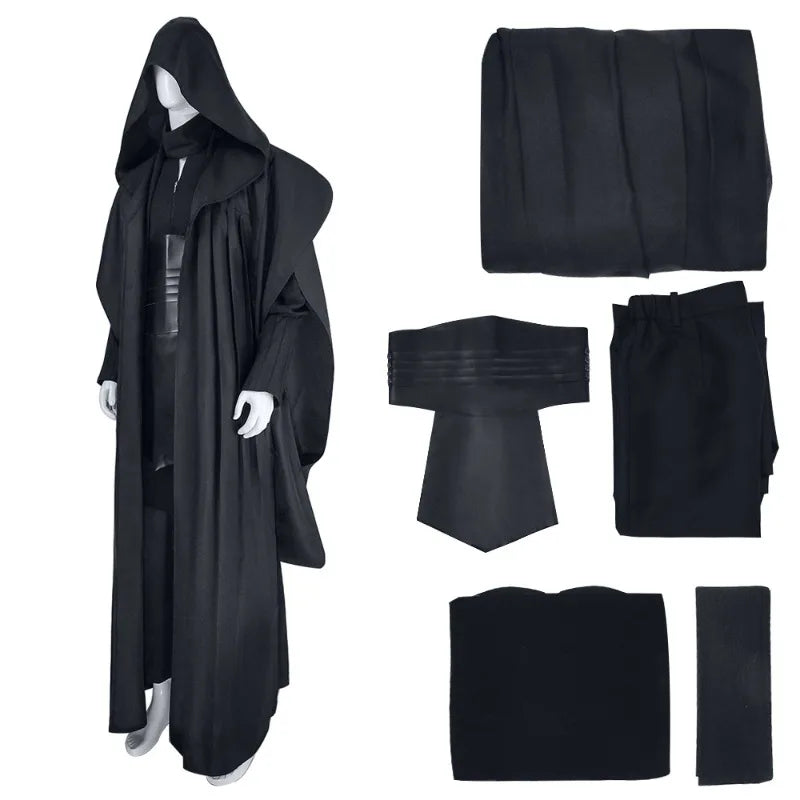 Men's Darth Maul Cosplay Costume Full Set - Black Hooded Robe Tunic Uniform