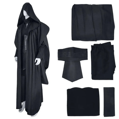 Men's Darth Maul Cosplay Costume Full Set - Black Hooded Robe Tunic Uniform