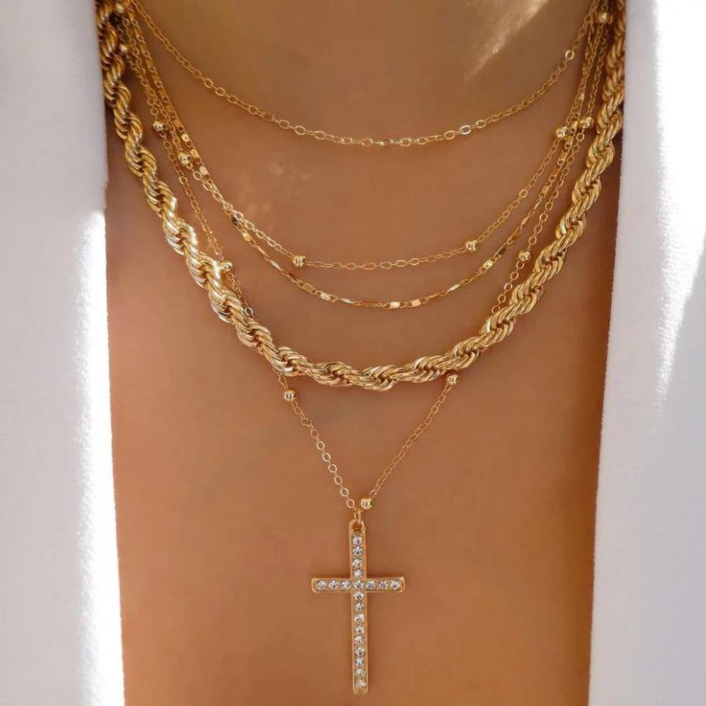 Trendy Geometric Bead Multilayer Crystal Necklace
