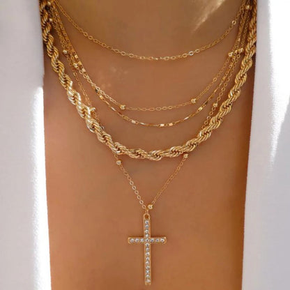 Trendy Geometric Bead Multilayer Crystal Necklace