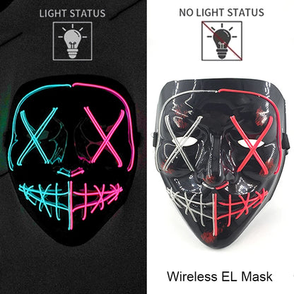 LED Light-Up Neon Wire Purge Mask – 3-Mode Halloween Horror Cosplay Mask for Adults