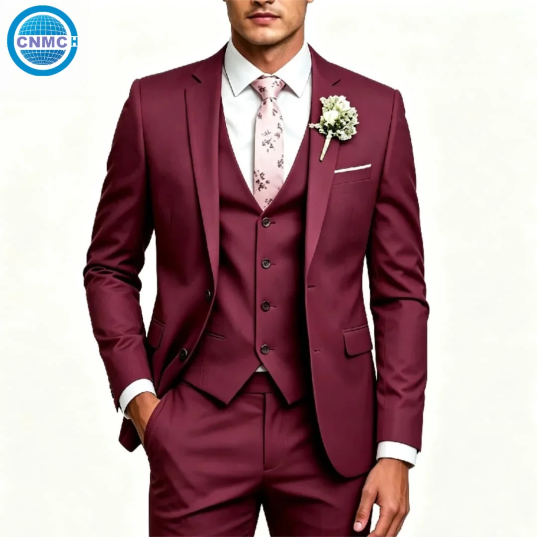Men's Single-Breasted 3-Piece Formal Business Suit Set (Jacket, Vest & Pants)