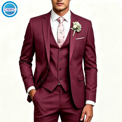 Men's Single-Breasted 3-Piece Formal Business Suit Set (Jacket, Vest & Pants)