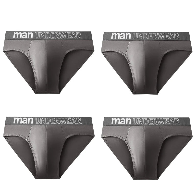4-Pack Men's Breathable Elastic Briefs - Letter Print Waistband Underwear