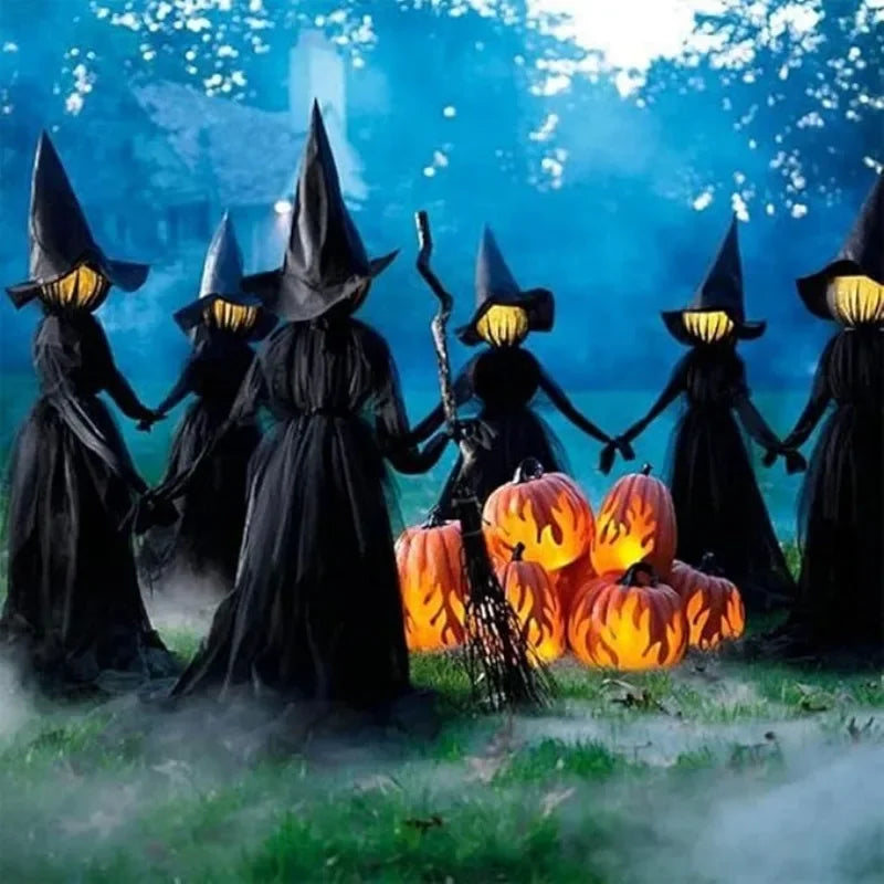 3PCS Halloween Light Up Hand-Holding Witches, Sound-Activated Glow Decorations