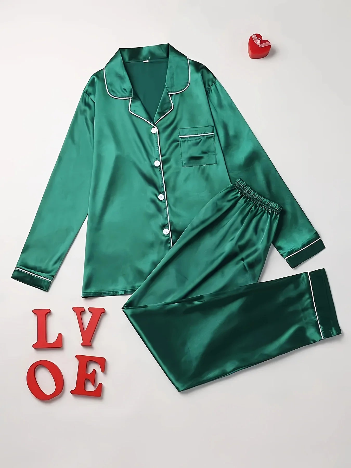 Solid Color 2Pce Long Sleeve Pajama Set