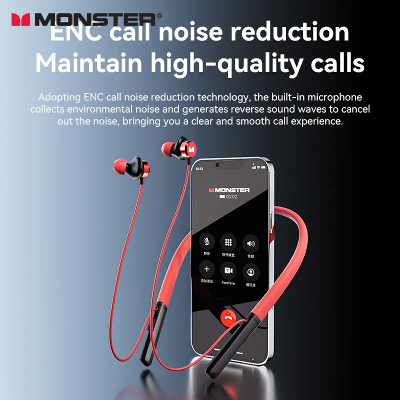 Monster Wireless Bluetooth 5.3 Neckband Headphones with Button Function