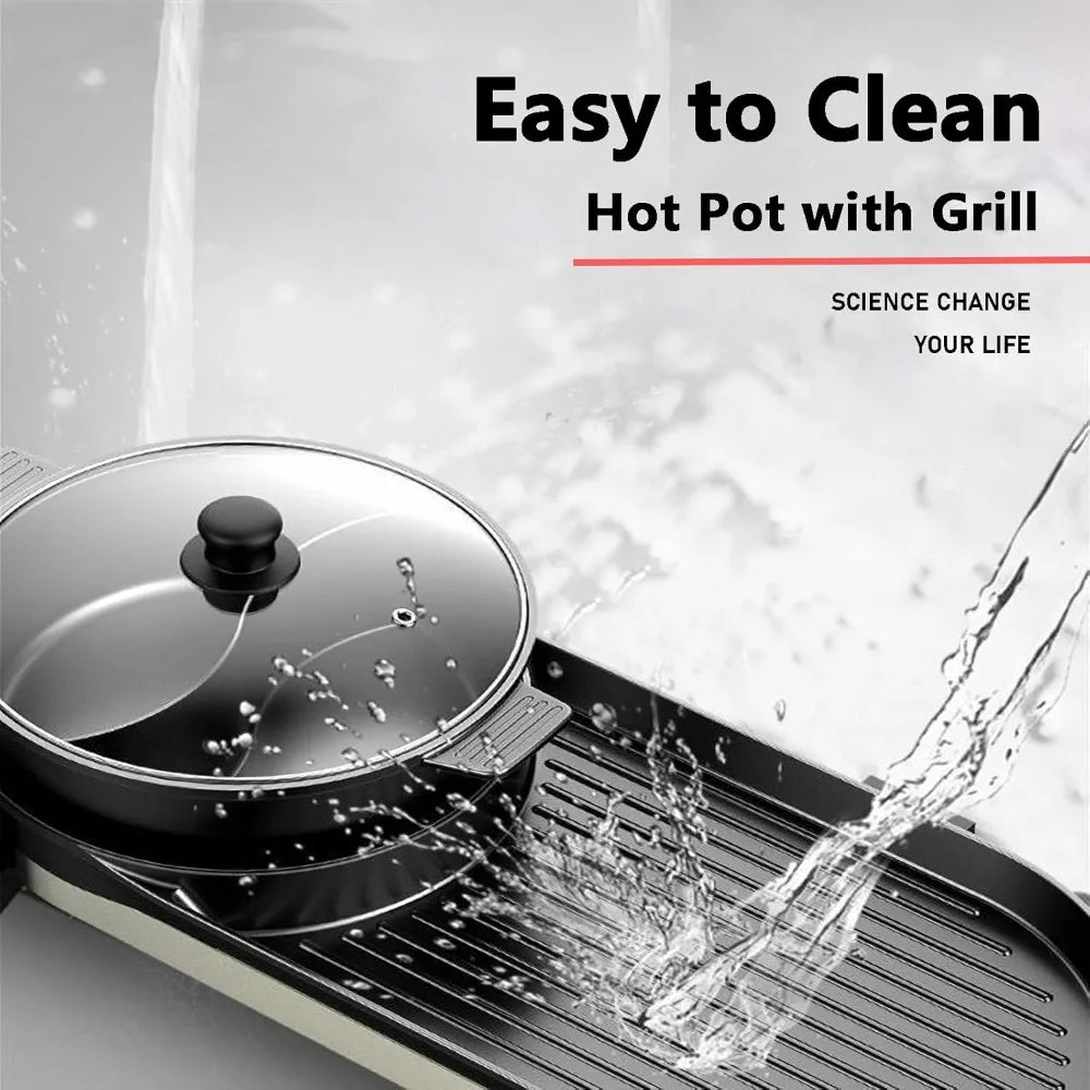 Electric Hot Pot with Grill 2 in 1 Shabu Shabu Korean BBQ Large Capacity Removable Pot