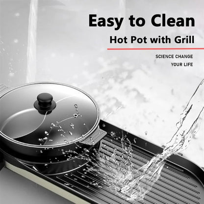Electric Hot Pot with Grill 2 in 1 Shabu Shabu Korean BBQ Large Capacity Removable Pot
