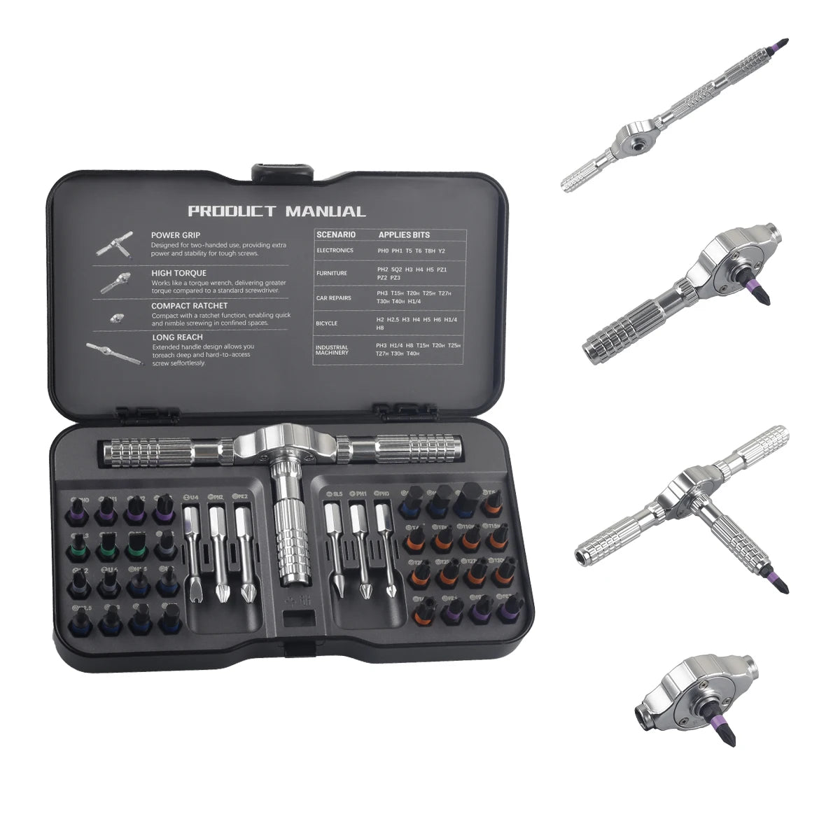 Ratchet Screwdriver Set Detachable Ratchet T Handle