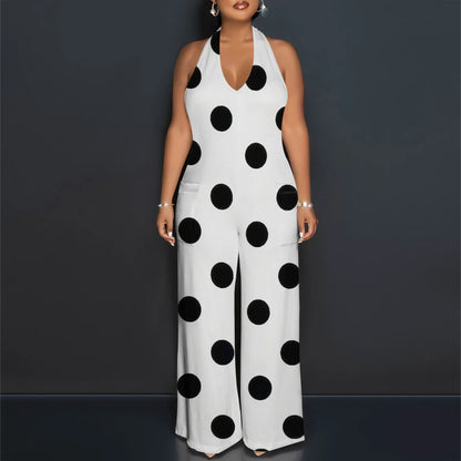 Retro Polka Dot Halter Jumpsuit