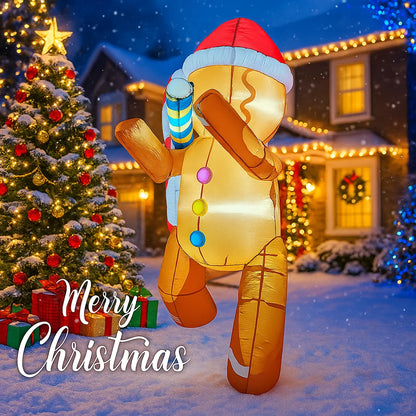 4.9FT Lighted Inflatable Gingerbread Man with Giant Candy
