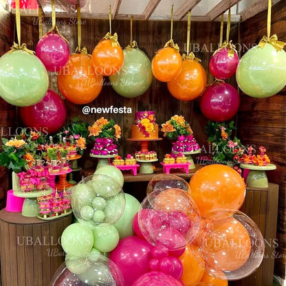 10-Pack 18" Orange & Hot Pink Party Balloons with Satin Ribbons