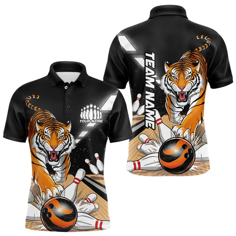 Custom Tiger Graphic Bowling Team Polo Shirt