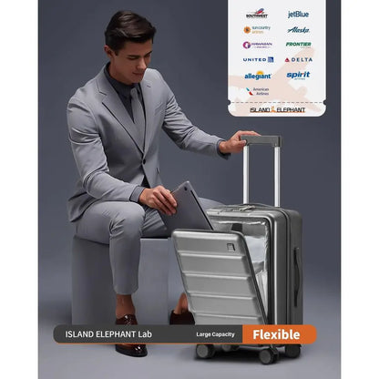 Airline Approved Front Pocket Hardside Travel Suitcase with Cup Holder & Charging Port