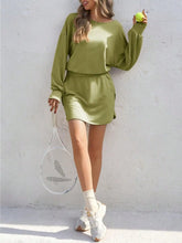 Long Sleeve Mid-Thigh Elastic Waist Pleated Dress With Built In Shorts