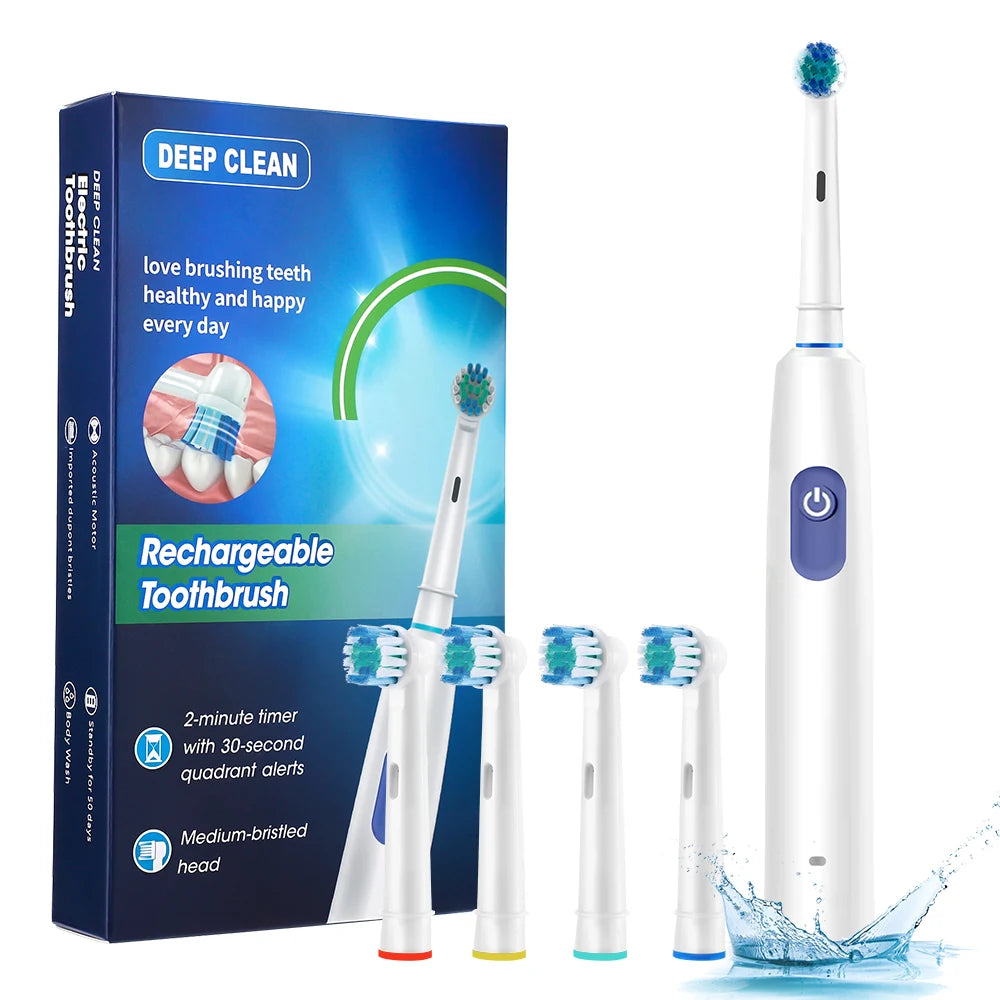 Electric Rotary Cleaning Tooth Brush With Timer & 8 Head