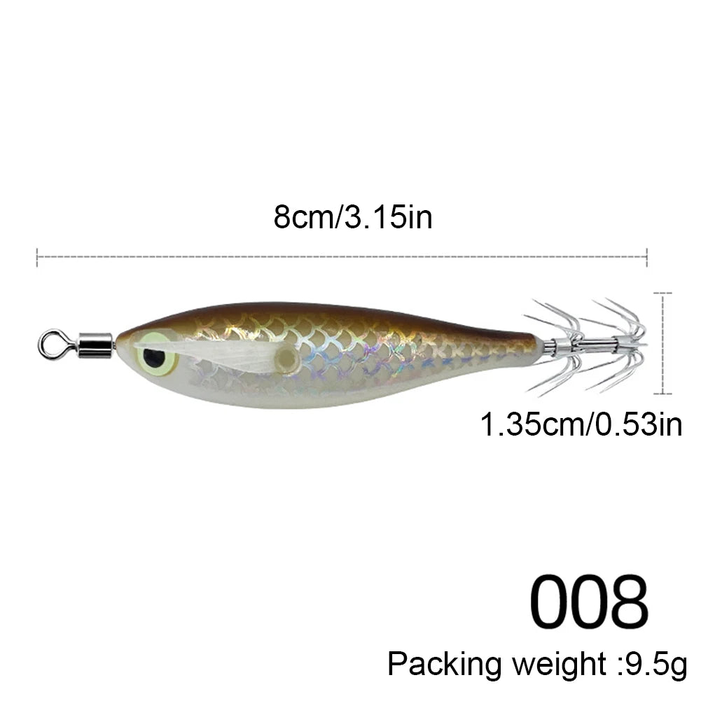 Luminous 80mm Squid Jig Hook Fishing Lures (Artificial Hard Bait)
