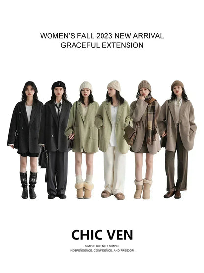CHIC VEN Loose Double Breasted Retro Double-sided Jacket