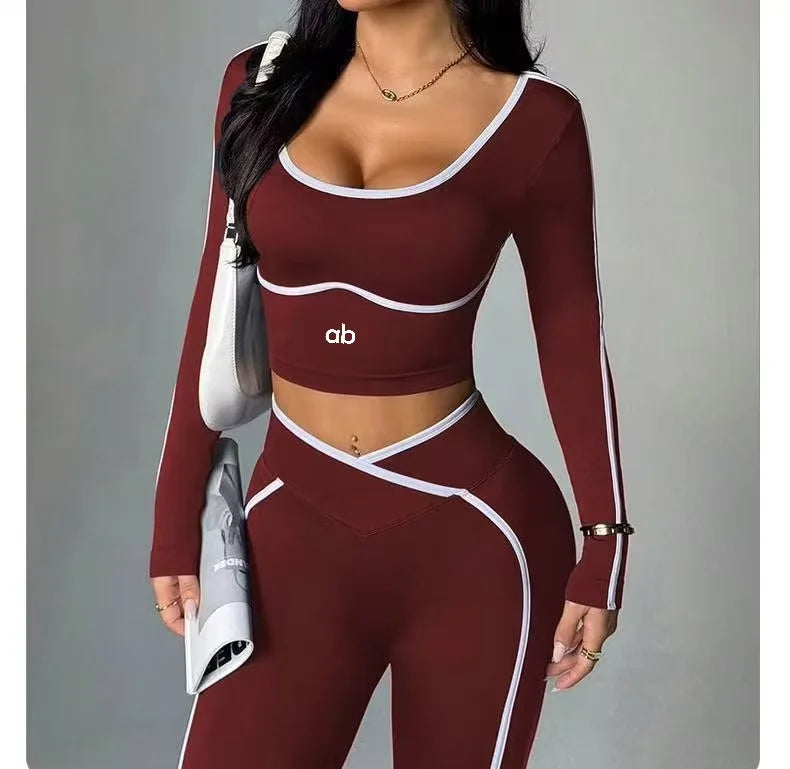 Women's 2-Piece Color-Block V-Waist Workout & Yoga Set