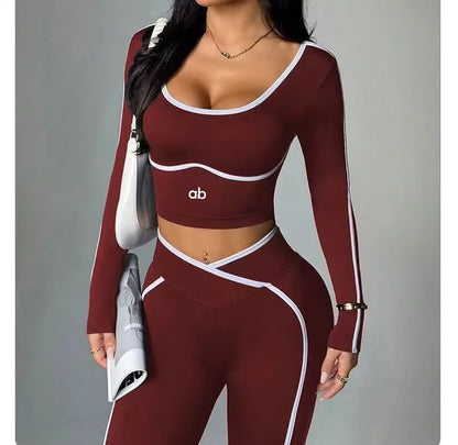 Women's 2-Piece Color-Block V-Waist Workout & Yoga Set