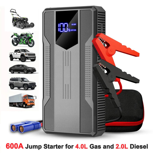 600A Peak 12V Portable Car Jump Starter – Emergency Power Bank & Battery Booster