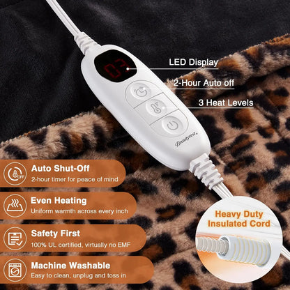Electric Heated Throw Blanket with Auto Shut Off, 3 Heat Settings