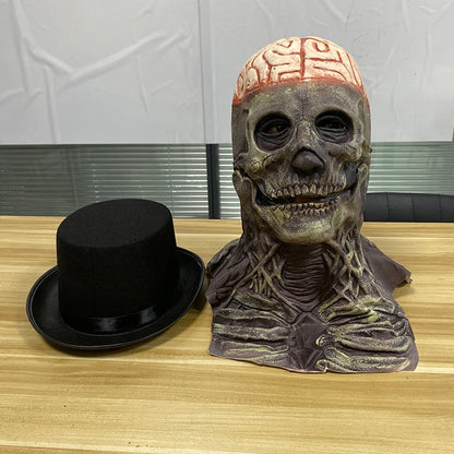 Scary Full Head Skeleton Latex Mask with Exposed Brain for Halloween