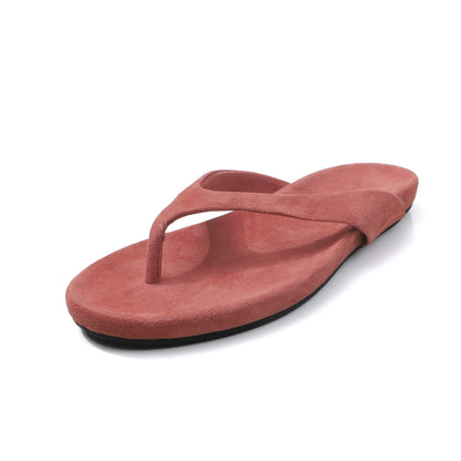 Women's Genuine Sheepskin Suede T-Strap Flat Flip Flop Sandals