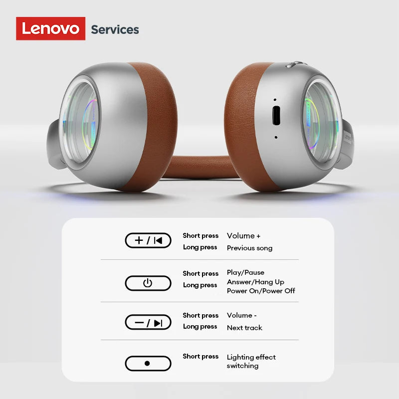 Lenovo Retro Wireless Bluetooth 6.0 Over-Ear Headphones with LED Lighting