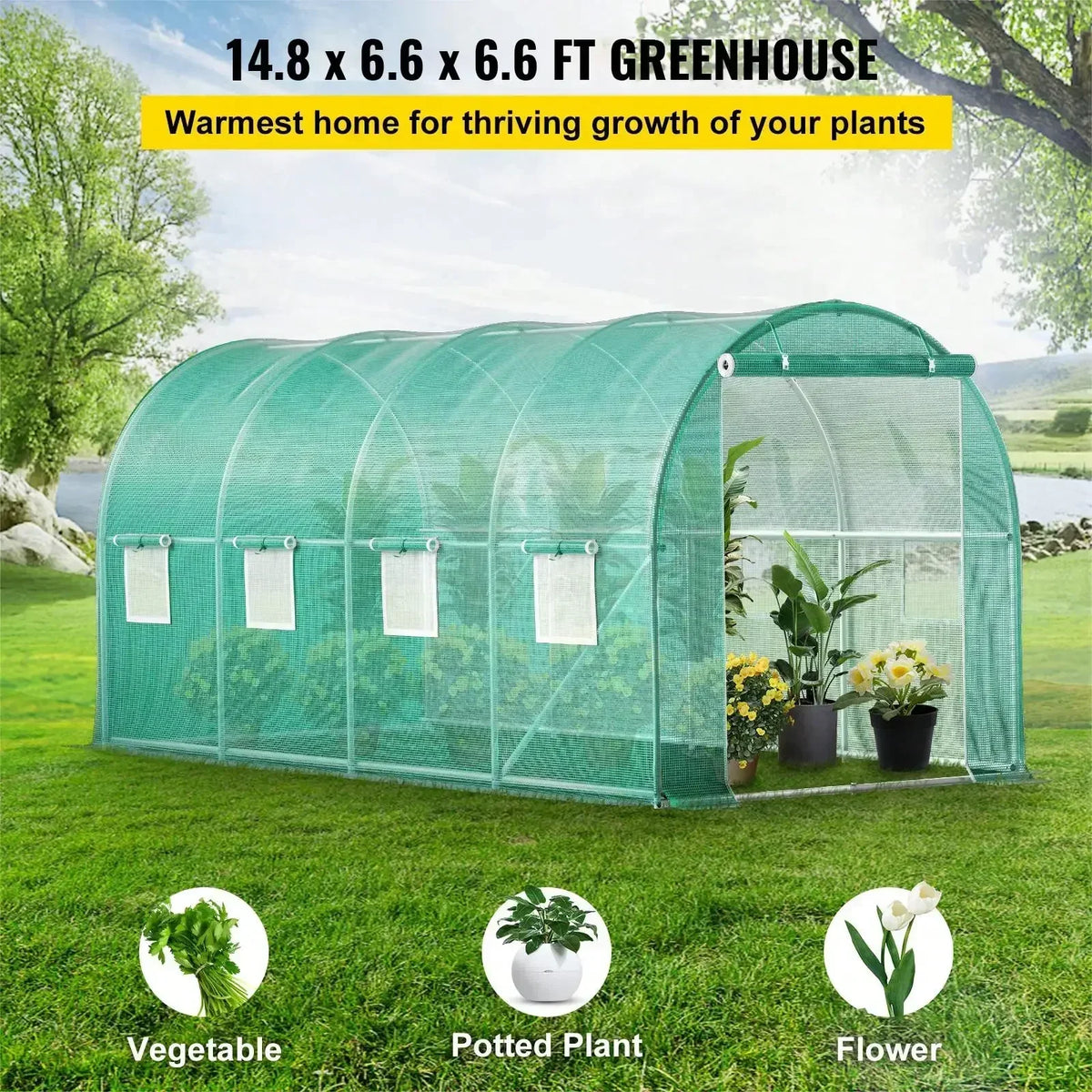 Walk-In Tunnel Outdoor Greenhouse with Galvanized Steel Frame