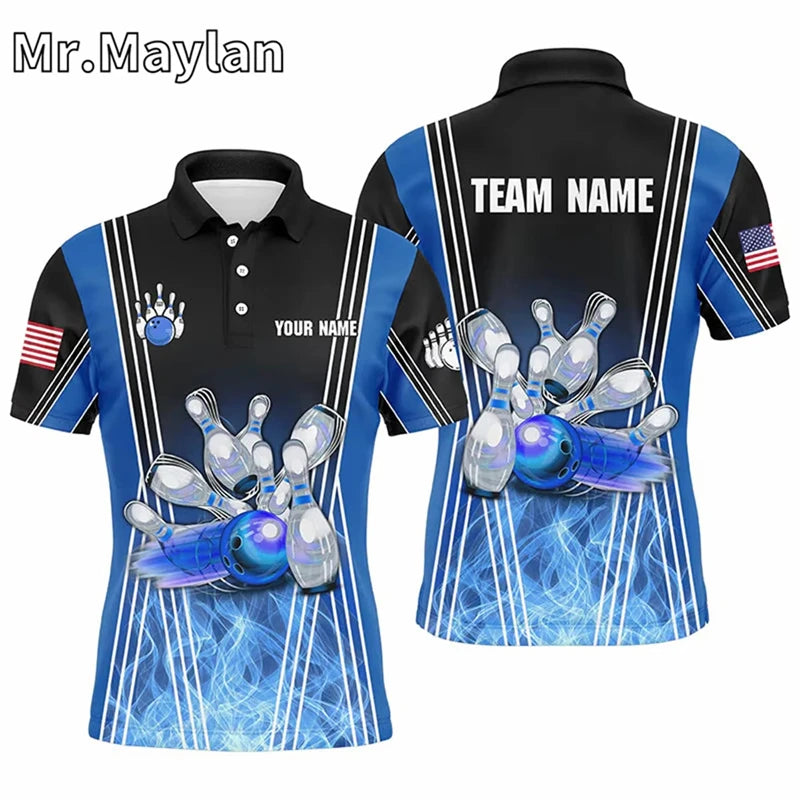 Custom Ice Fire Pin Bowling Team Polo Shirt