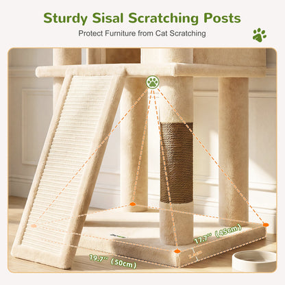 Globlazer 70" Multi-Level Cat Tree Tower with Sisal Scratching Posts, Condos & Hammocks