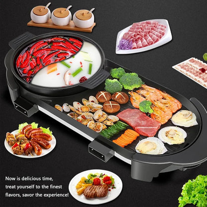 Electric Hot Pot with Grill 2 in 1 Shabu Shabu Korean BBQ Large Capacity Removable Pot
