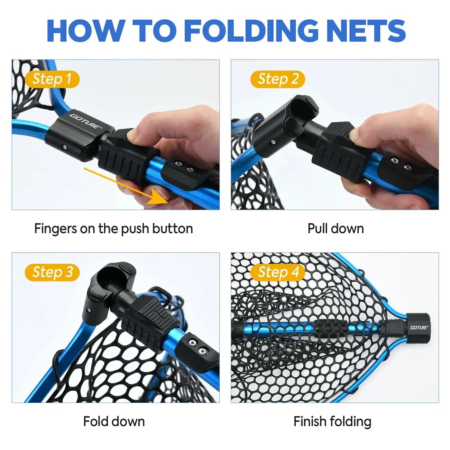 Goture Portable Fly Fishing Net with Retractable Handle and Rubber Mesh