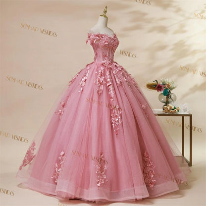 Off-The-Shoulder Floral Applique Quinceañera Ball Gown