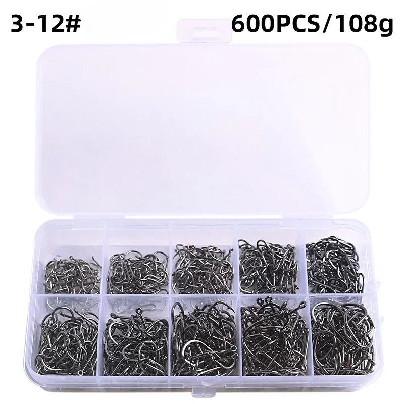 Carbon Steel Barbed Circle Fishing Hooks Set (Sizes 3#–12#)