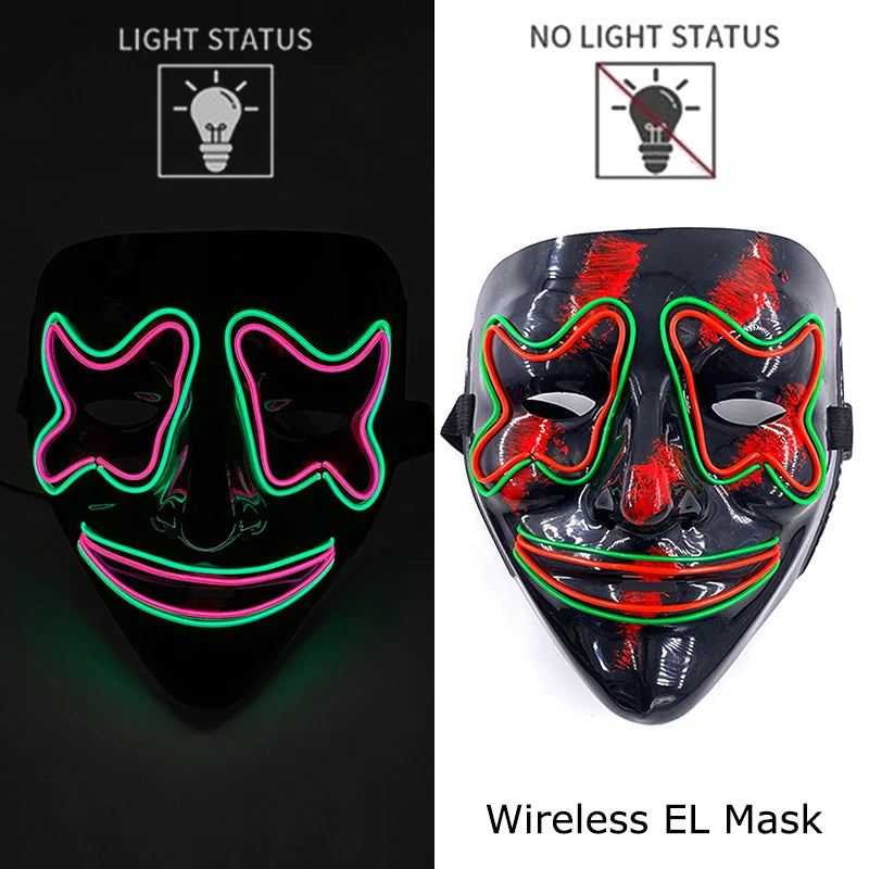 LED Light-Up Neon Wire Purge Mask – 3-Mode Halloween Horror Cosplay Mask for Adults