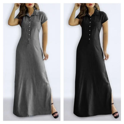 Cross Border Long Dress Shirt Collar Split Pocket Large Swing Dress