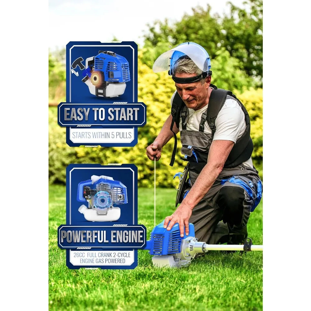 26cc Gas Powered 3 in 1 String Trimmer/Edger 17'' with 10'' Brush Cutter & Shoulder Strap